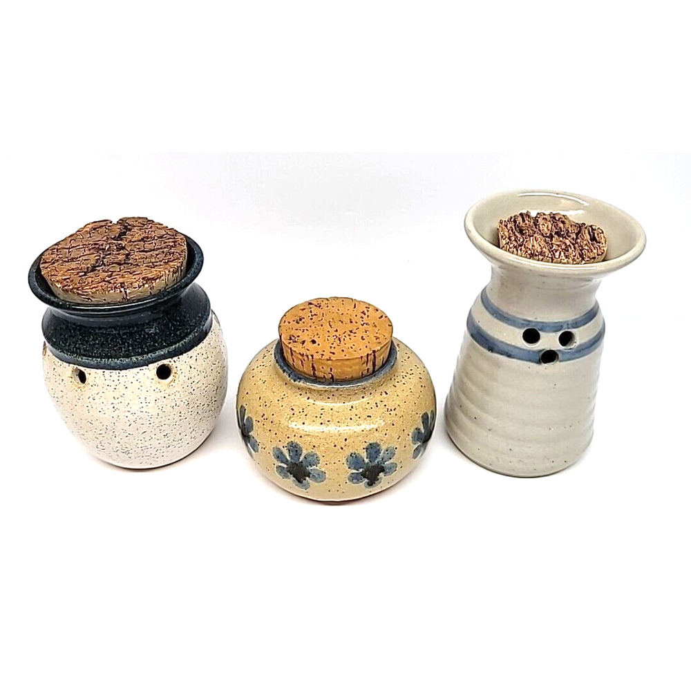 Set‎ of 3 Cork Lid Pottery Jars/Canisters Potpourri and Stash